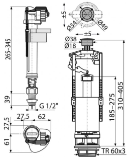 Выпускной комплект со стоп кнопкой AlcaPlast впускной механизм А18 1/2 SA2000SK 1/2" CHROM